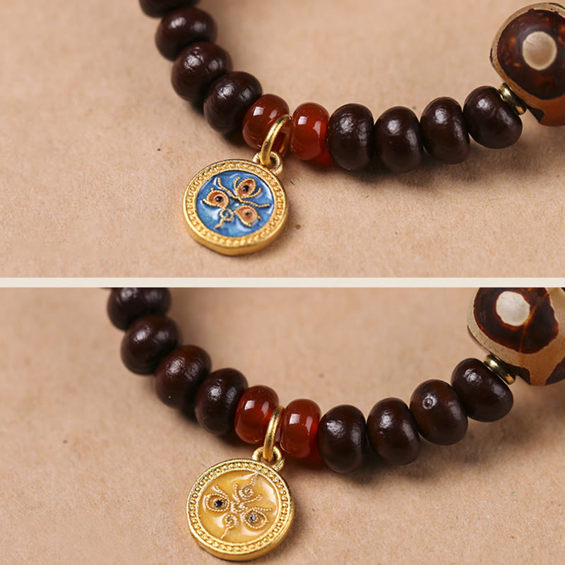 Pulsera de cuentas Dzi de semillas de Bodhi moradas del Tíbet con piedras de Buda naturales, Dios de la Riqueza y la Sabiduría
