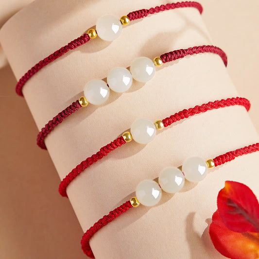 Pulsera trenzada de prosperidad con cuentas redondas de jade de la suerte, hecha a mano con piedras de Buda