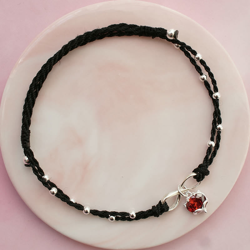 Tobillera con piedras de Buda, corazón de amor, símbolo del infinito, hilo trenzado