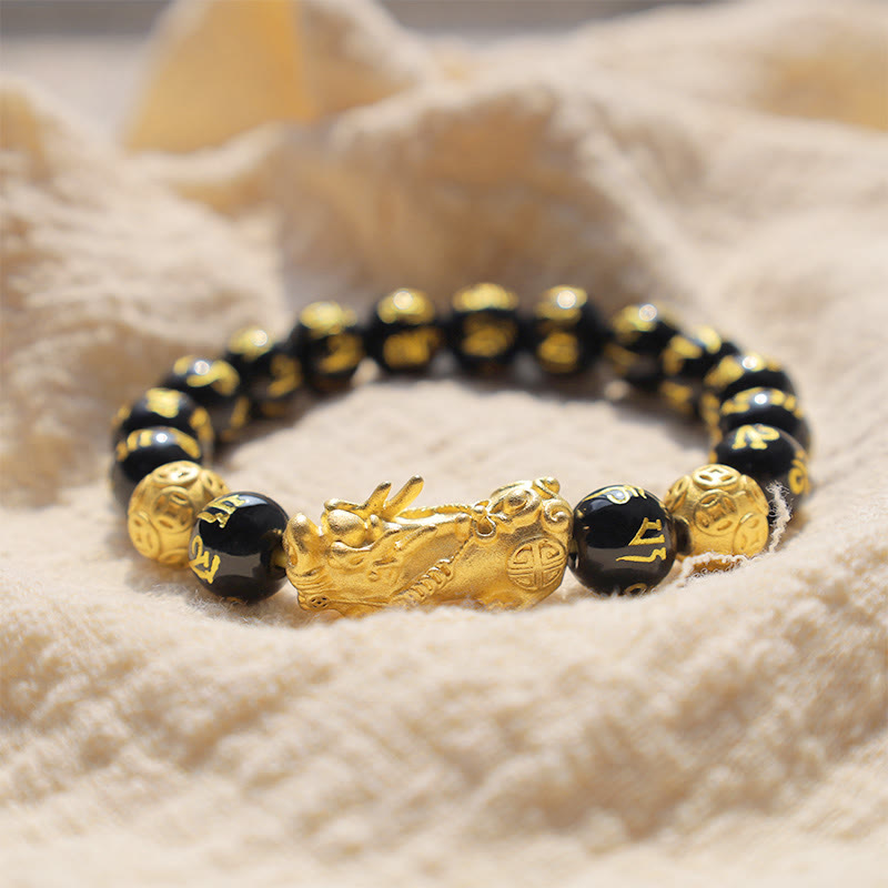 Pulsera de obsidiana Feng Shui PiXiu con piedras de Buda para la riqueza