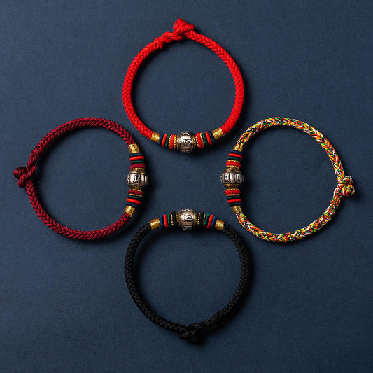Pulsera trenzada con nudo King Kong, hecha a mano, con piedras de Buda, plata de ley 925, Om Mani Padme Hum, protección de la suerte, hecha a mano en el Tíbet
