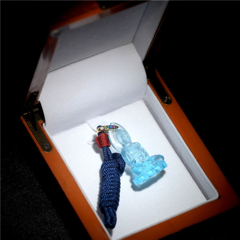 Collar con colgante de amuleto de serenidad de cristal Liuli con piedras de Buda Tathagata azul y Buda de la medicina