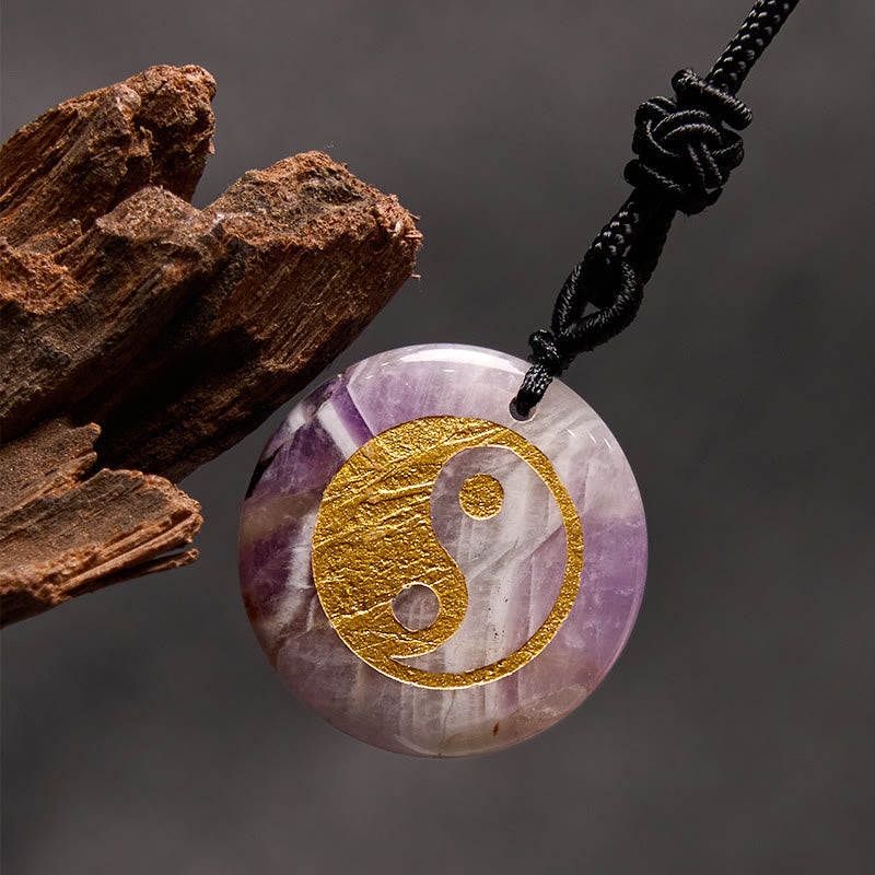 Collar con colgante espiritual Yin Yang, piedras de Buda, varios cristales, amatista, ojo de tigre, aventurina verde