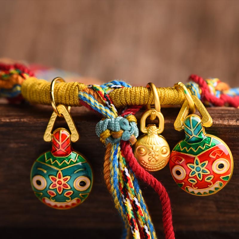 Pulsera trenzada de hilo colorido con nudo de reencarnación y la suerte familiar de la Bestia Tragadora de Oro de Buda