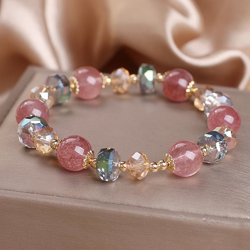 Pulsera positiva de cristal colorido de cuarzo fresa natural con piedras de Buda