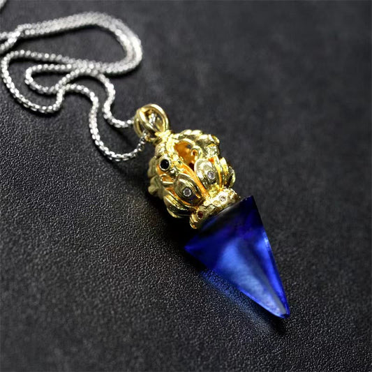 Collar con colgante de piedra de Buda tibetano Dorje Vajra de 4 puntas con cristal de loto Liuli y fuerza