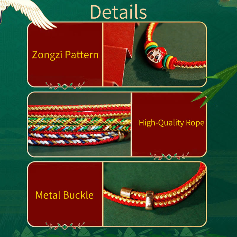 Buddha-Steine, buntes Seil, Zongzi-Muster, Fu-Charakter, Glück, handgefertigtes Armband