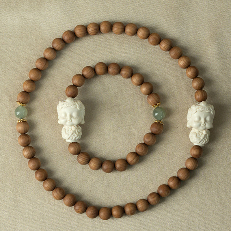 Pulsera protectora de piedras de Buda, sándalo, jade hetiano, marfil y fruta de Tara verde