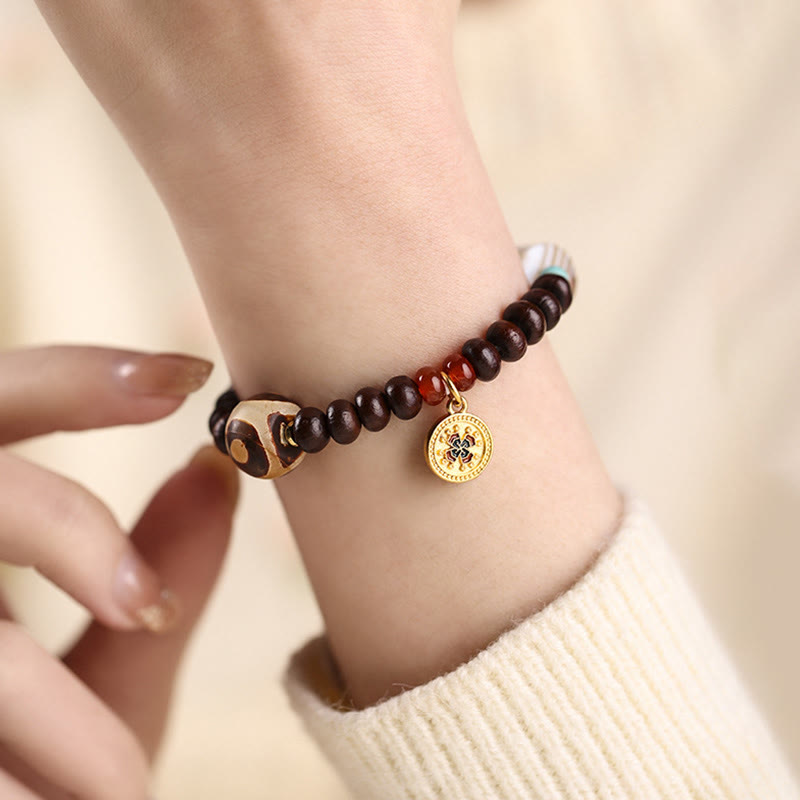 Pulsera de cuentas Dzi de semillas de Bodhi moradas del Tíbet con piedras de Buda naturales, Dios de la Riqueza y la Sabiduría
