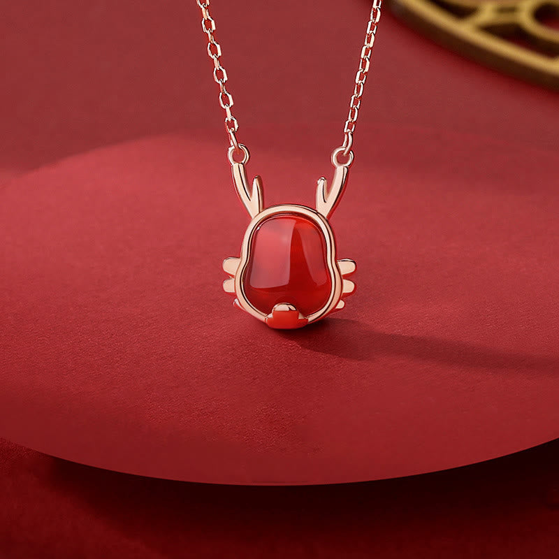 Buddha Stones 925 Sterling Silver Year of the Dragon Natural Red Agate Dragon Attract Fortune Fu Character Strength Bracelet Necklace Pendant Earrings