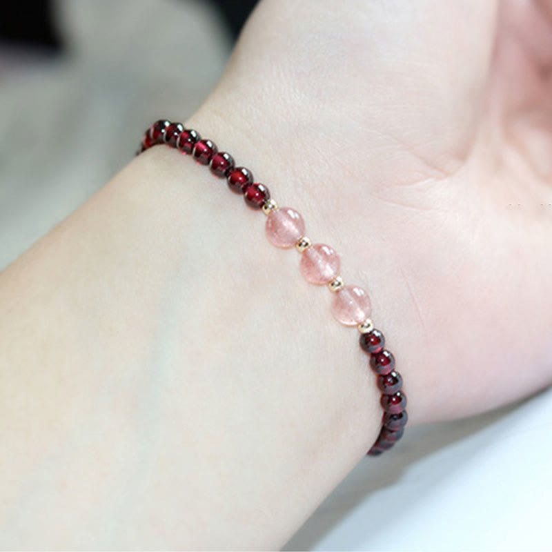 Pulsera de piedra de Buda con cuarzo fresa y granate natural