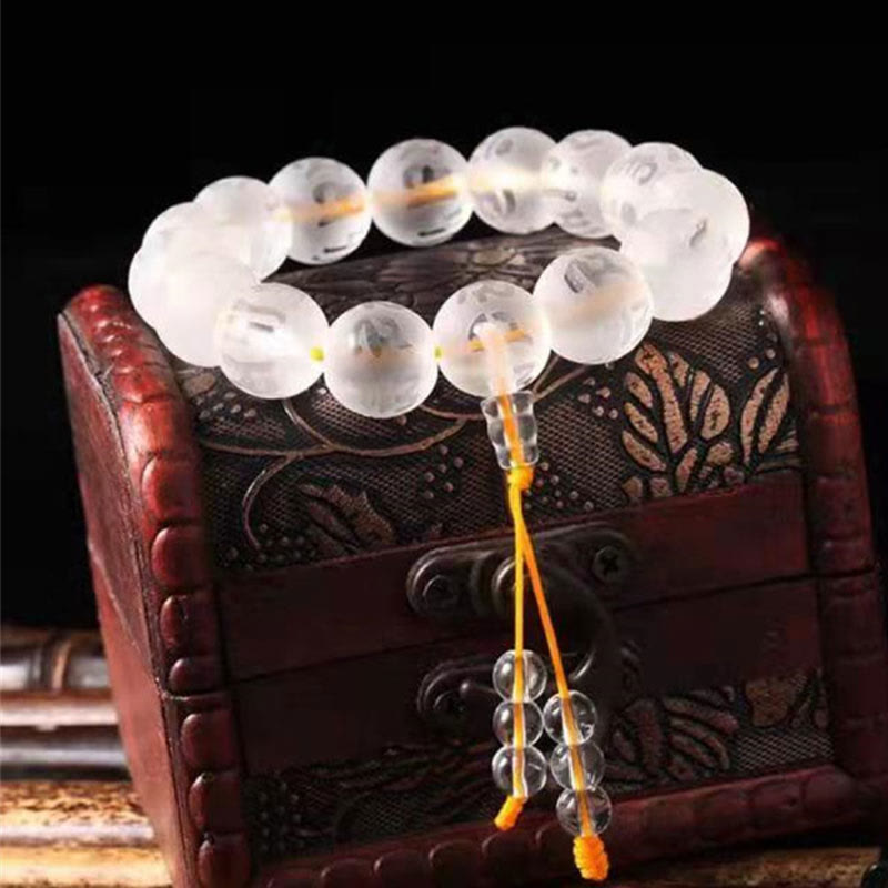 Pulsera de meditación Om Mani Padme Hum con piedras de Buda, cristal blanco del Tíbet, ónix negro