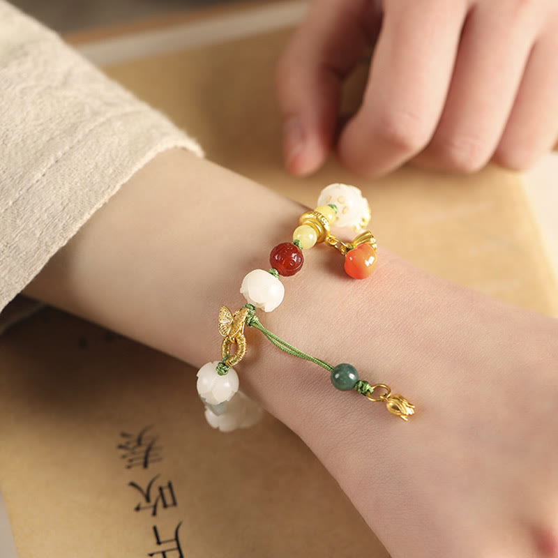 Pulsera de paz y armonía con cuentas de calabaza, semillas de bodhi naturales y piedras de Buda