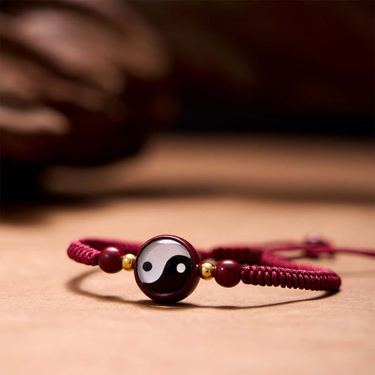 Pulsera de bendición Bagua con hilo rojo de cinabrio de la suerte y piedras de Buda con símbolo Yin Yang