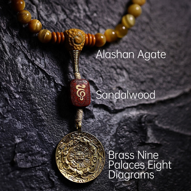 Buddha Stones 108 Mala-Perlen, natürliches Tigerauge, Kupfer, Dorje-Schutz, Quastenarmband
