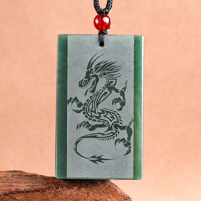Buddha Stones Hetian Cyan Jade Drachen graviert Erfolg Halskette Anhänger