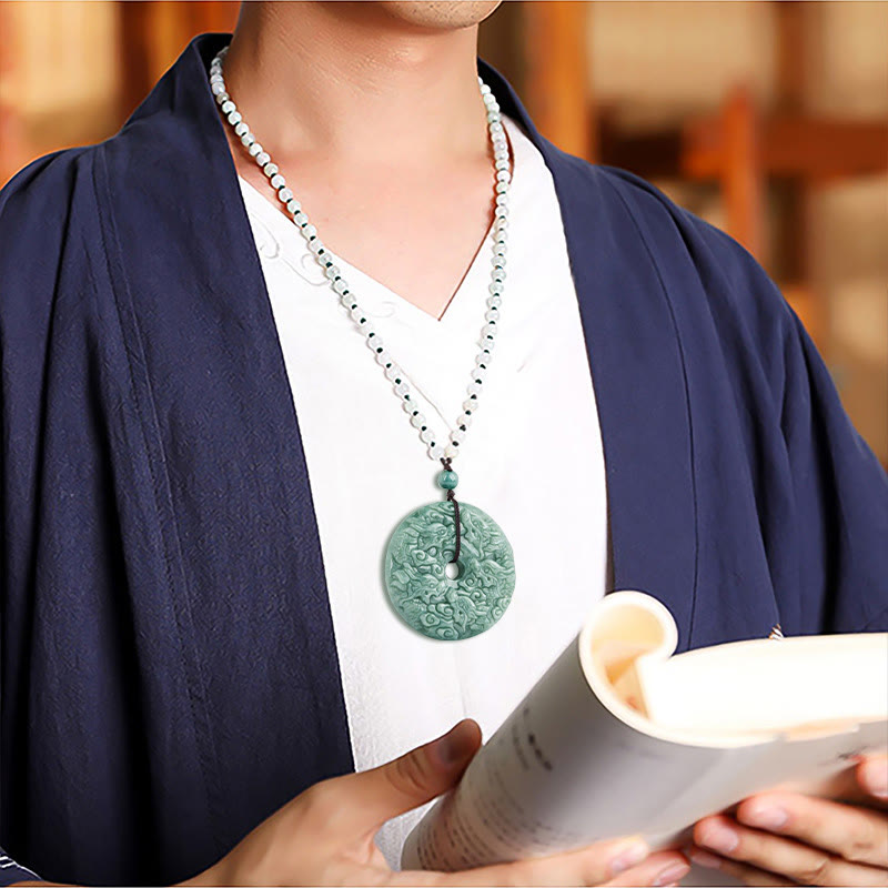 Collar con colgante de protección con hebilla de paz de nueve dragones de jade natural del Año del Dragón con piedras de Buda