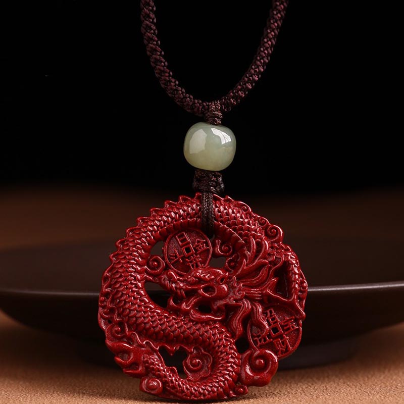 Collar con colgante de piedra de Buda del Año del Dragón, cinabrio natural, jade hetiano, moneda de cobre, para atraer riqueza y fuerza.
