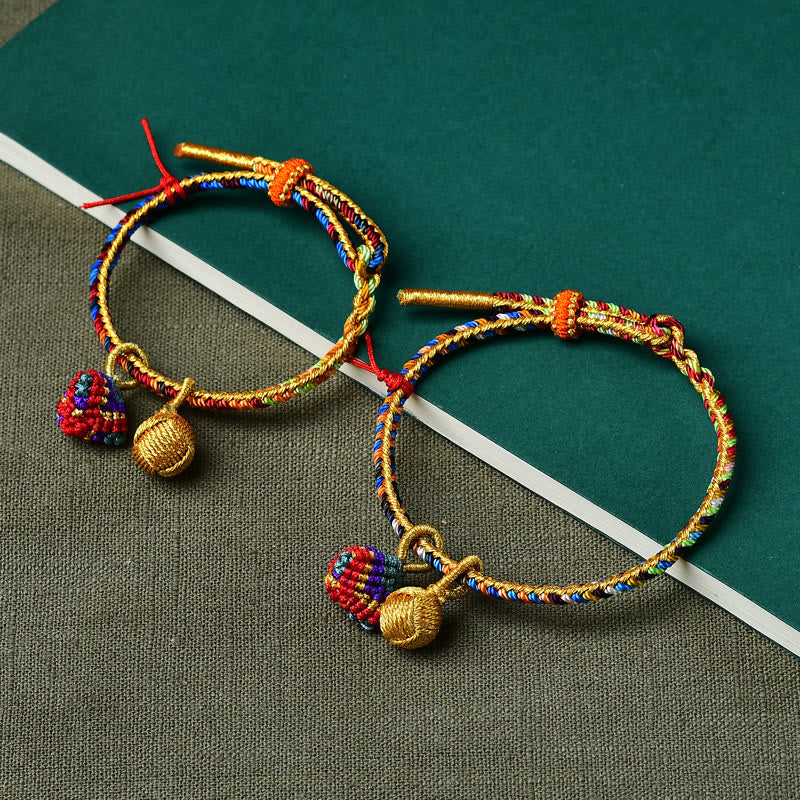 Buddha-Steine, buntes Seil, Glück, handgefertigt, Zongzi, goldene Kugel, Charm-Armband