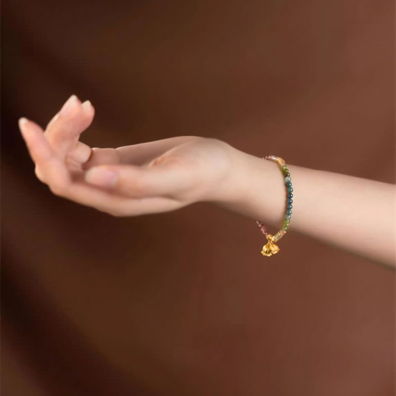 Natural Tourmaline Gradual Change Color Bracelet Thin Lily of The Valley Pendant S925 Silver-plated - Touch Bling