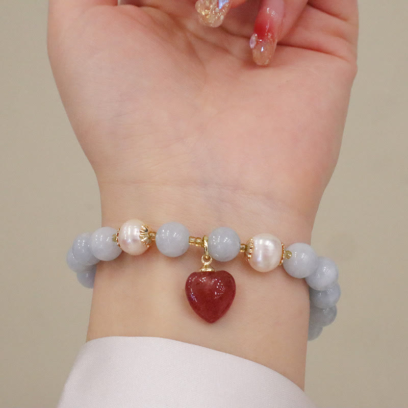 Pulsera con dije de gato, calabaza, conejo y calcedonia natural de aguamarina y piedras de Buda