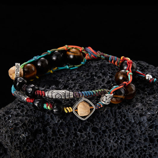 Pulsera de coraje hecha a mano con semillas de Bodhi y ojo de tigre de plata de ley 925 de Buddha Stones