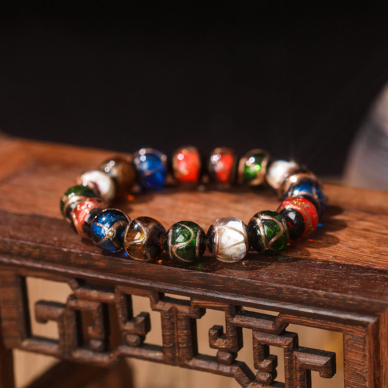 Pulsera de la suerte con cuentas de vidrio Liuli y amuleto familiar de la bestia devoradora de oro de los cinco elementos de Buda