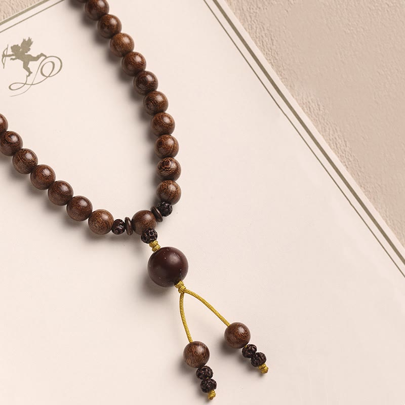 Pulsera de doble vuelta con semillas de Bodhi y sándalo rojo de hoja pequeña con piedras de Buda y sándalo