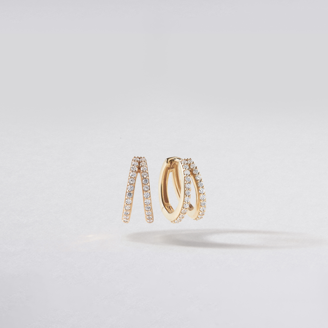 Silver Double Diamond Style Huggie Hoop Earrings