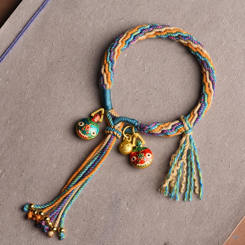 Pulsera trenzada de hilo colorido con nudo de reencarnación y la suerte familiar de la Bestia Tragadora de Oro de Buda