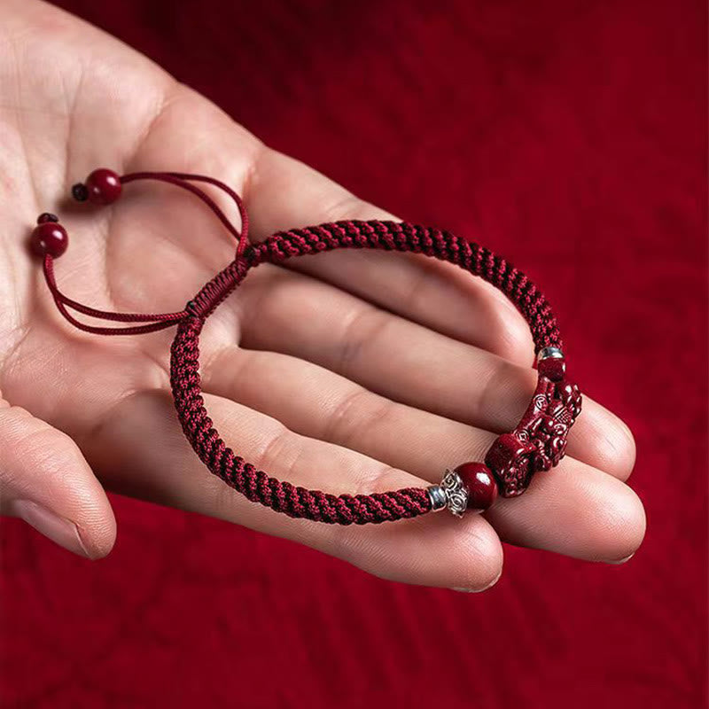 Pulsera trenzada de PiXiu Cinabrio para la Riqueza y la Suerte, hecha a mano con piedras de Buda