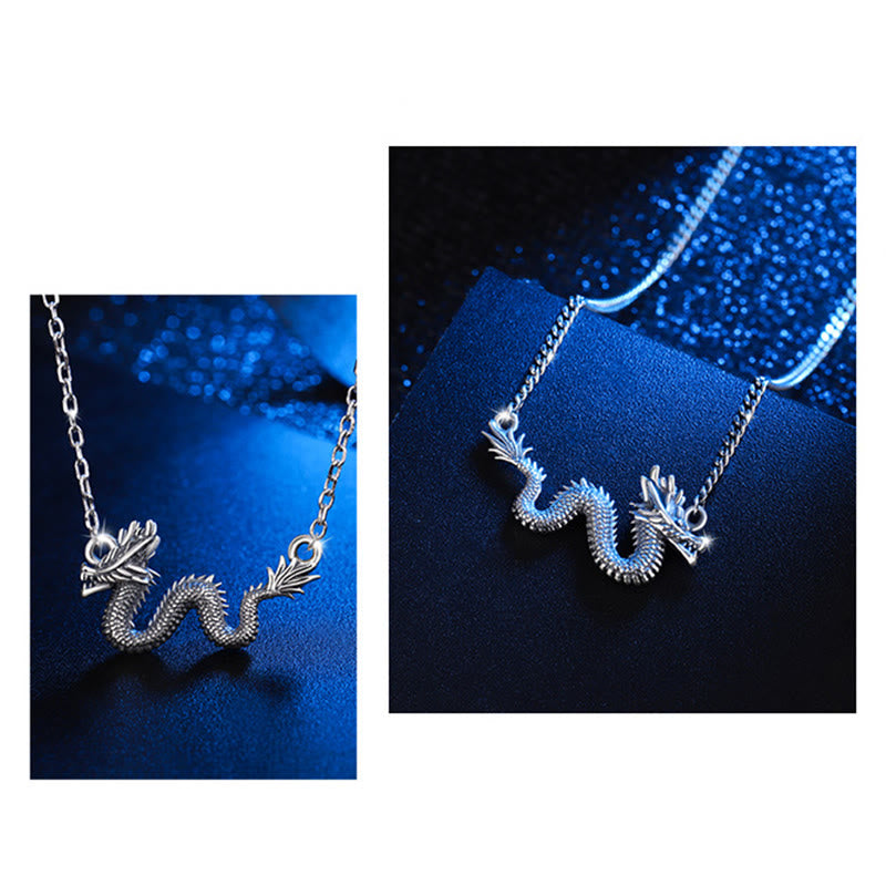 Collar con colgante de cadena de protección del dragón auspicioso del Año del Dragón en plata de ley 925 con piedras de Buda