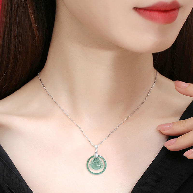 Collar con colgante de Buda sonriente de jade natural en plata de ley 925 con piedras de Buda