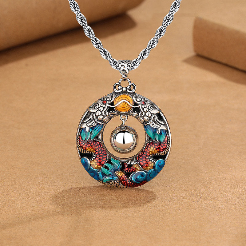 Collar con colgante de cobre protector con cuentas de dragón dobles coloridos y piedras de Buda del Año del Dragón