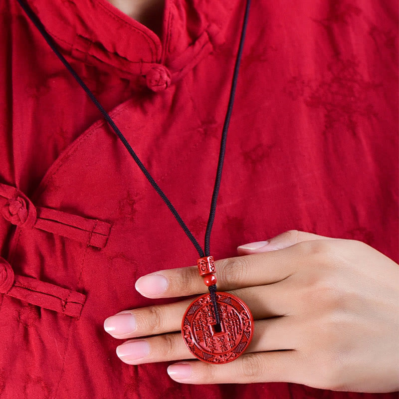 Collar con colgante y llavero de bendición Bagua con piedras de Buda, cinabrio natural, fantasmas de montaña, gastar dinero