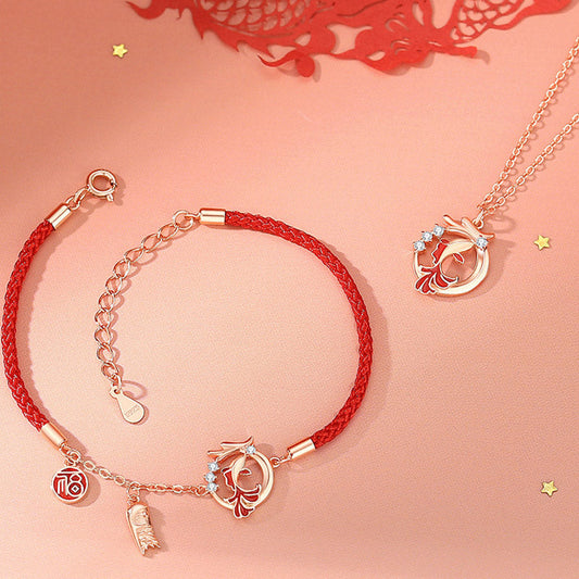 Pulsera con colgante de plata de ley 925 con piedras de Buda y el símbolo del Año del Dragón, pez koi, Fu