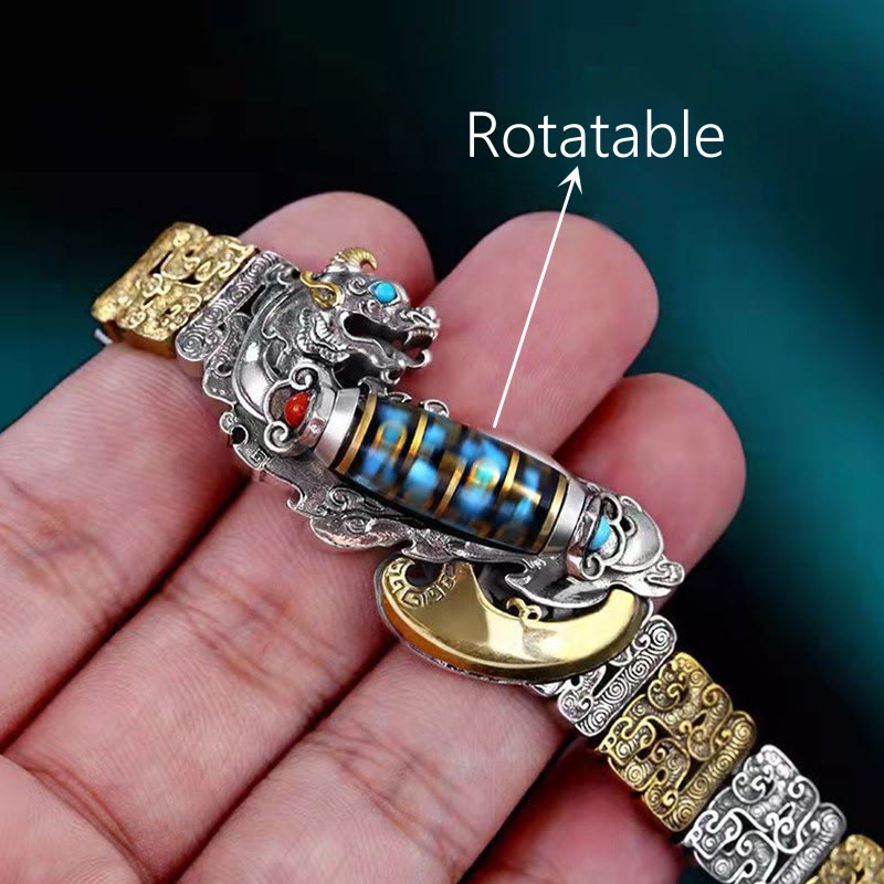 Pulsera de la riqueza con cuentas Dzi tibetanas de nueve ojos y monedas de cobre y turquesa PiXiu