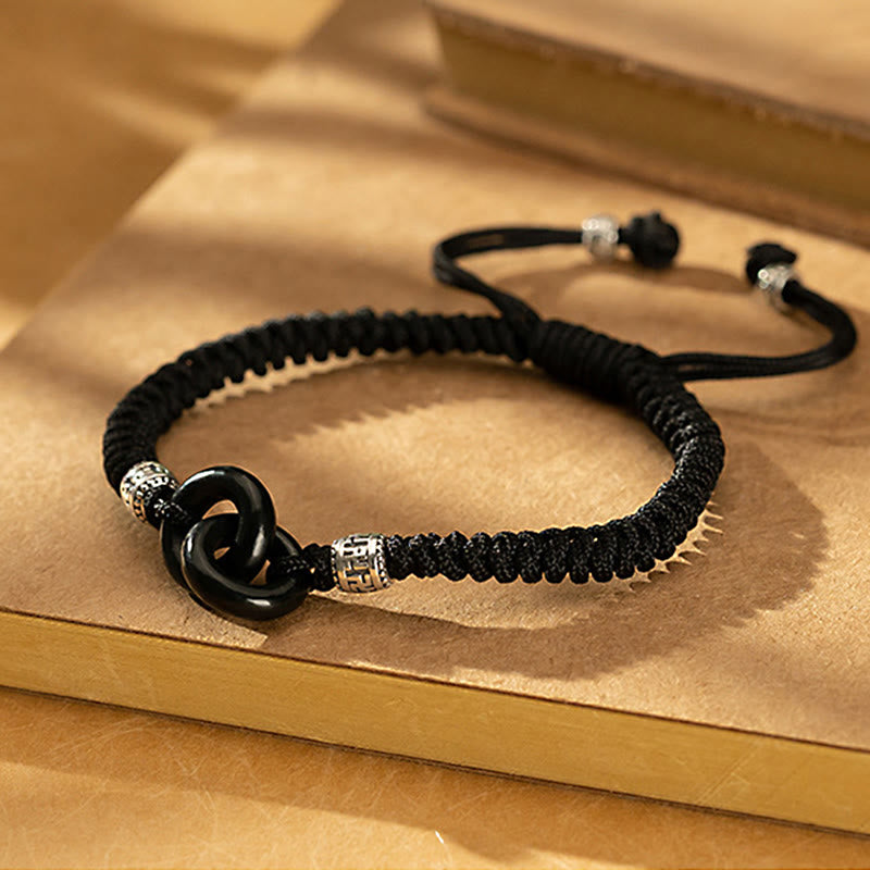Pulsera de la suerte con piedras de Buda, jade negro hetiano natural, doble hebilla de la paz y símbolo de la esvástica, en plata de ley 925