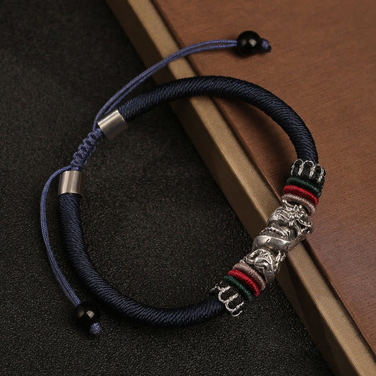Pulsera de cuerda con piedras de Buda, hecha a mano en plata de ley 925, con el símbolo del Año del Dragón.