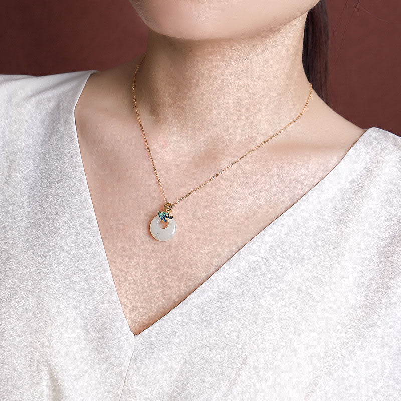 Collar con colgante de moneda de cobre y hebilla de paz de jade hetiano del Año del Dragón, con piedras de Buda, chapado en oro y plata de ley 925