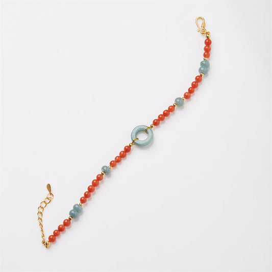 Pulsera de plata de ley 925 con piedras de Buda, ágata roja natural, jade y hebilla de paz.