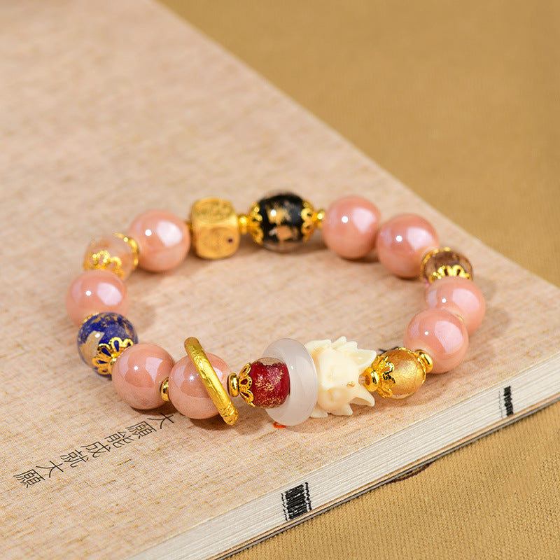 Pulsera de zorro de nueve colas con cuentas de vidrio Liuli, ceniza de incienso tibetano y piedras de Buda para proteger la suerte