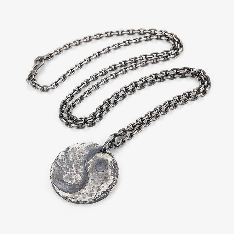 Buddha Stones 990 Sterling Silber Yin Yang Hammer Textur Harmonie Halskette Anhänger