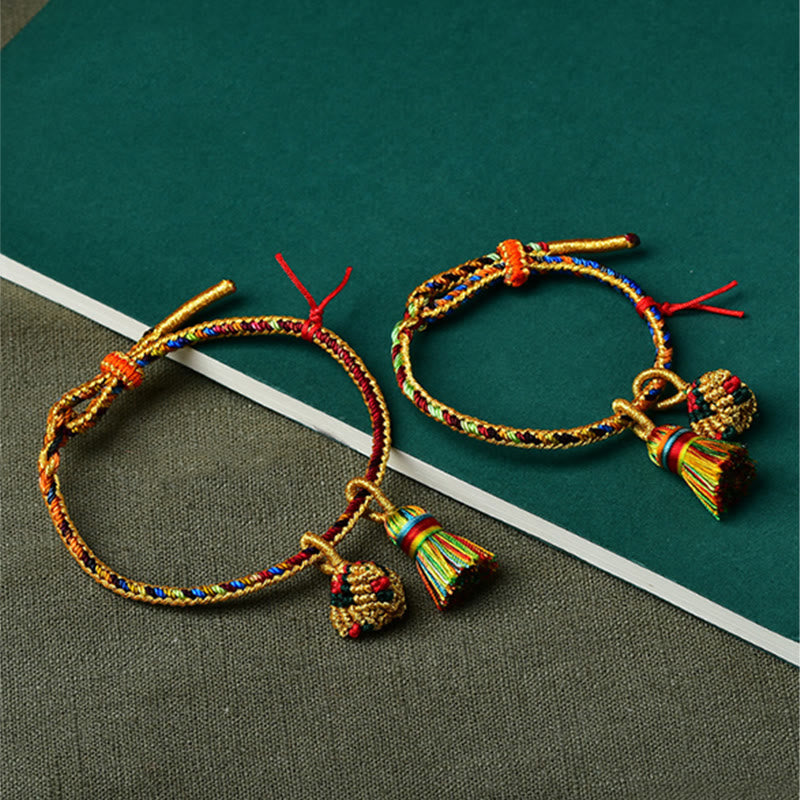 Buddha-Steine, buntes Seil, Glück, handgefertigt, Zongzi, goldene Kugel, Charm-Armband