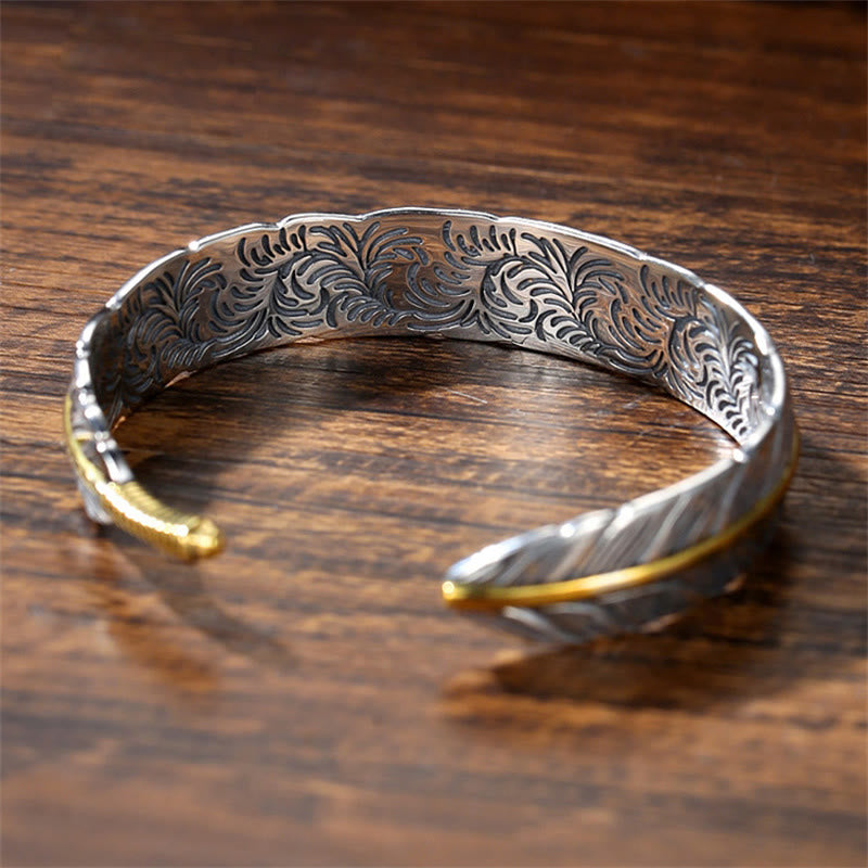 Buddha Steine Feder Muster Geschnitzt Glück Reichtum Manschette Armband Armreif