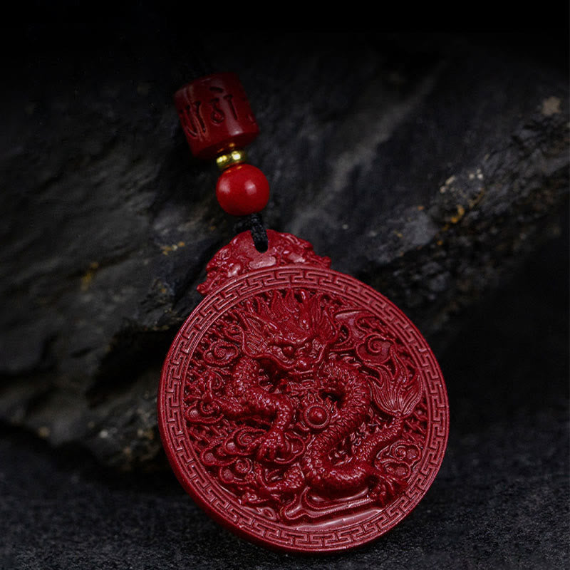 Collar con colgante de cinabrio natural con protección del dragón y piedras de Buda del Año del Dragón