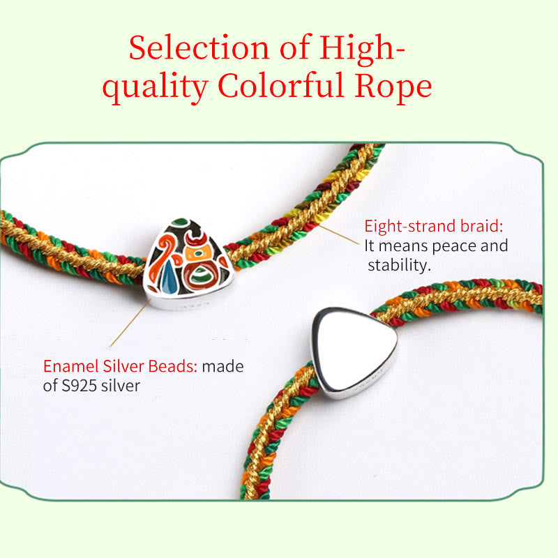 Pulsera multicolor hecha a mano para niños y adultos con piedras de Buda en plata de ley 925 con el Festival del Bote del Dragón, personaje Fu, patrón Zongzi, suerte