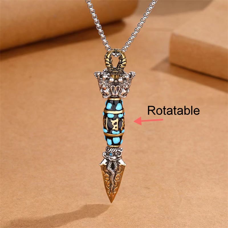Collar con colgante giratorio de riqueza con diseño de Om Mani Padme Hum, cuentas Dzi, piedras de Buda del Tíbet, patrón Dorje Vajra