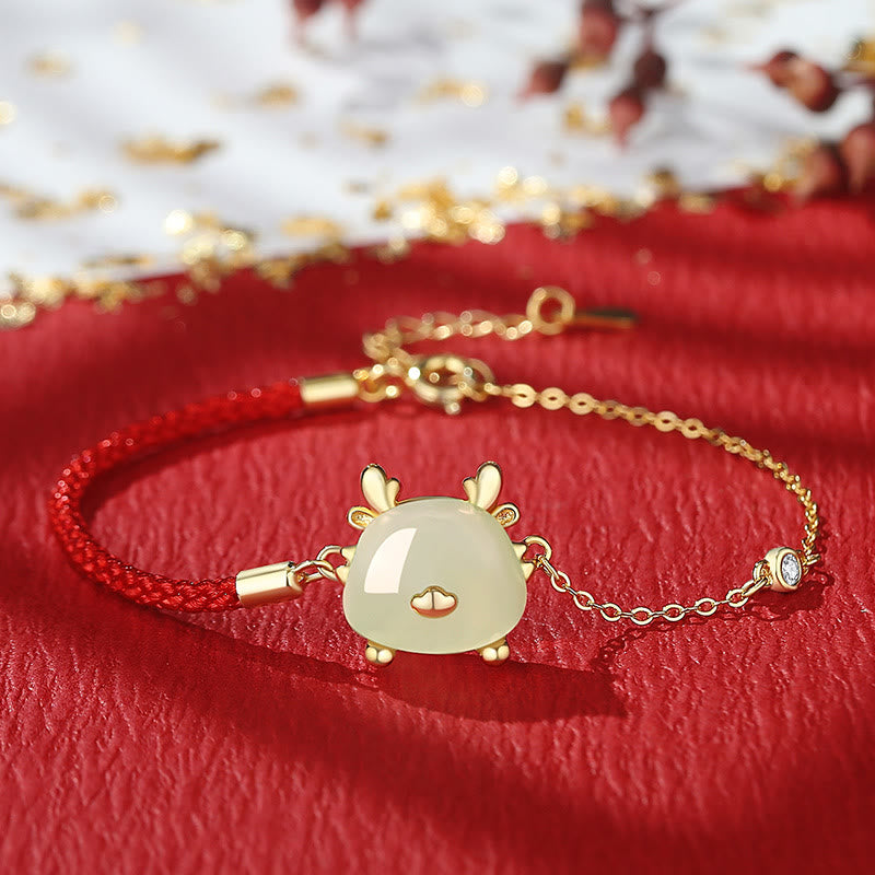 Buddha Stones 925 Sterling Silver Year of the Dragon Natural Hetian Jade Red Agate Cute Dragon Protection Success Bracelet Necklace Pendant Earrings