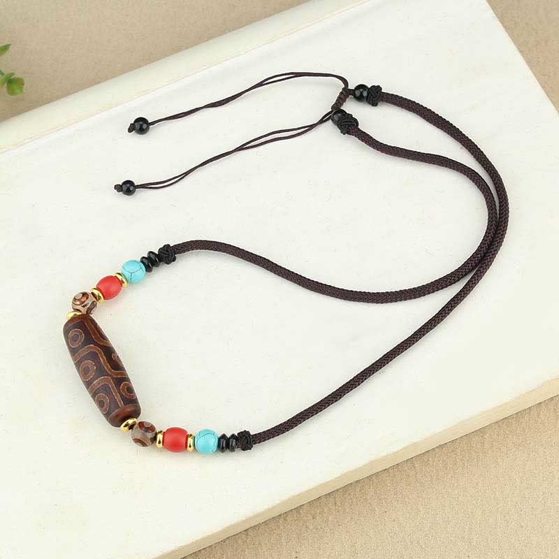 Collar con colgante de cadena de protección con cuentas Dzi tibetanas de nueve ojos y cuentas Dzi de tres ojos, piedras de Buda